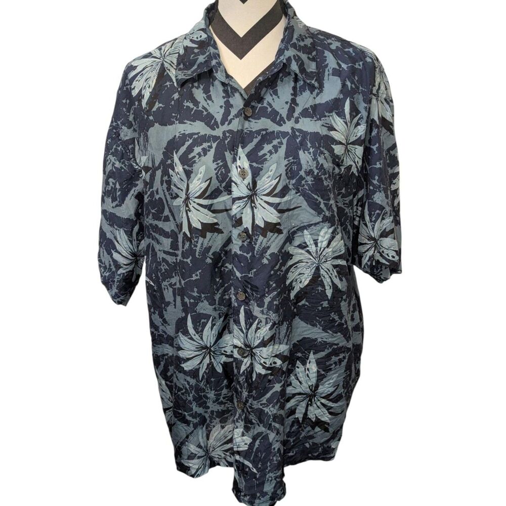 SUMMA L Blue Tropical Leaf Print Hawaiian Aloha Shirt